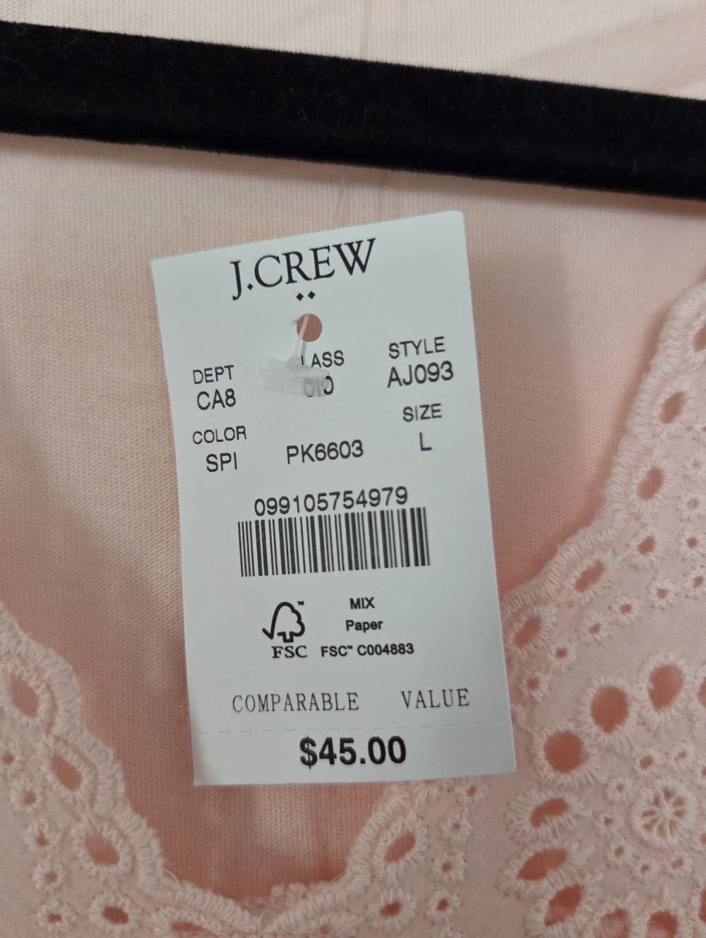 J. Crew Light Pink Eyelet Scoop Neck Cotton Blouse Sz Large - Picture 4 of 7